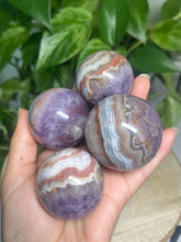 Load image into Gallery viewer, Amethyst x Agate spheres — Stone of Harmony & Spiritual Balance