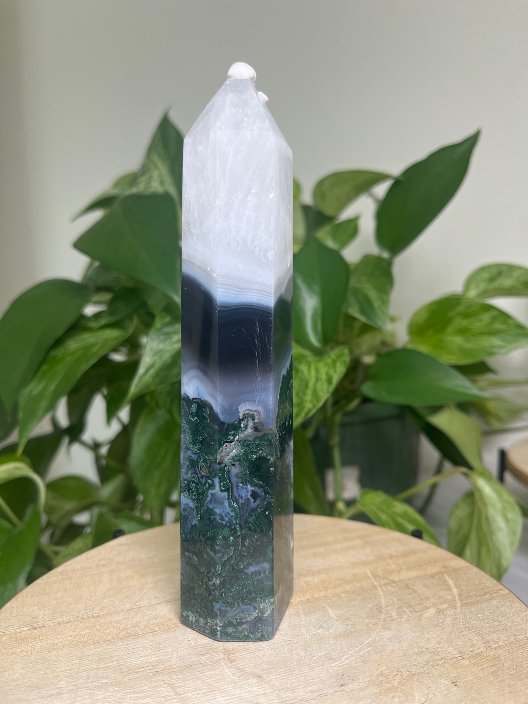 Moss Agate XL tower — Stone of Growth & Balance