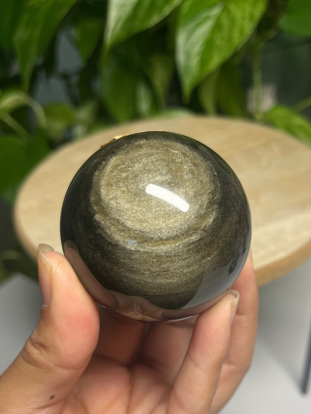 Silver sheen Obsidian sphere — Stone of Protection & Truth