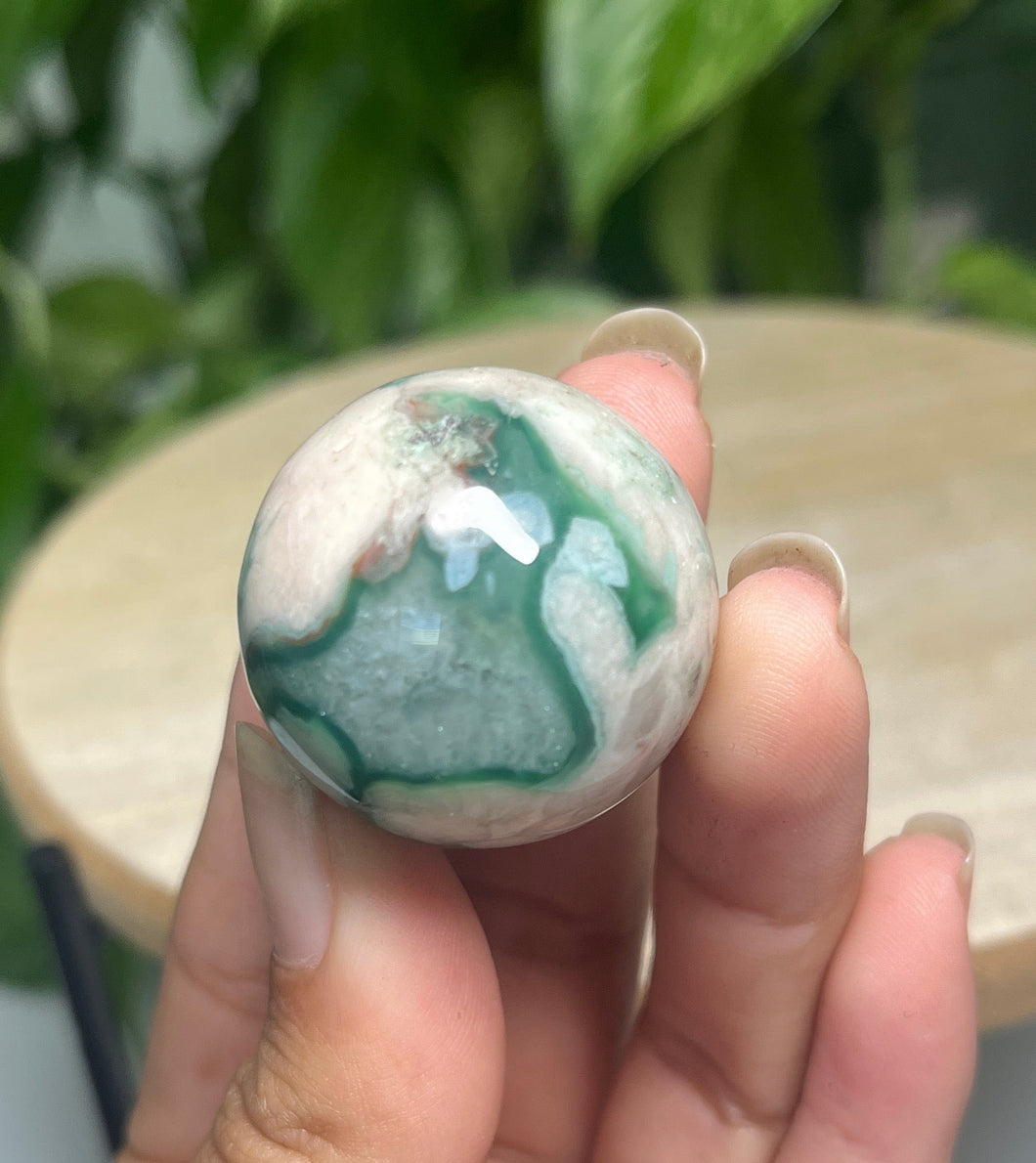 Green Flower Agate Sphere— Stone of Growth & Inner Bloom