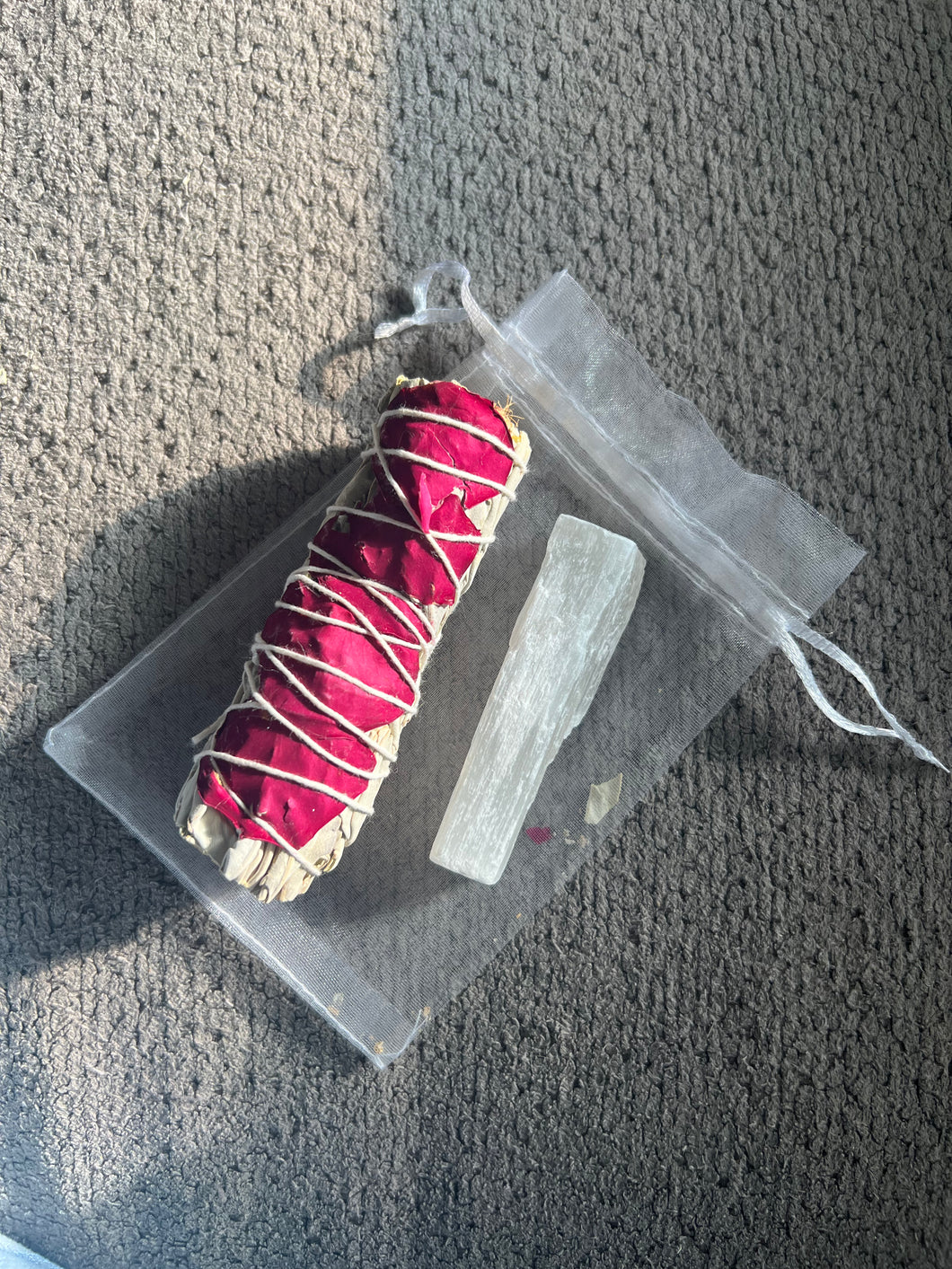 Satin Spar Wand with White Sage Bundle