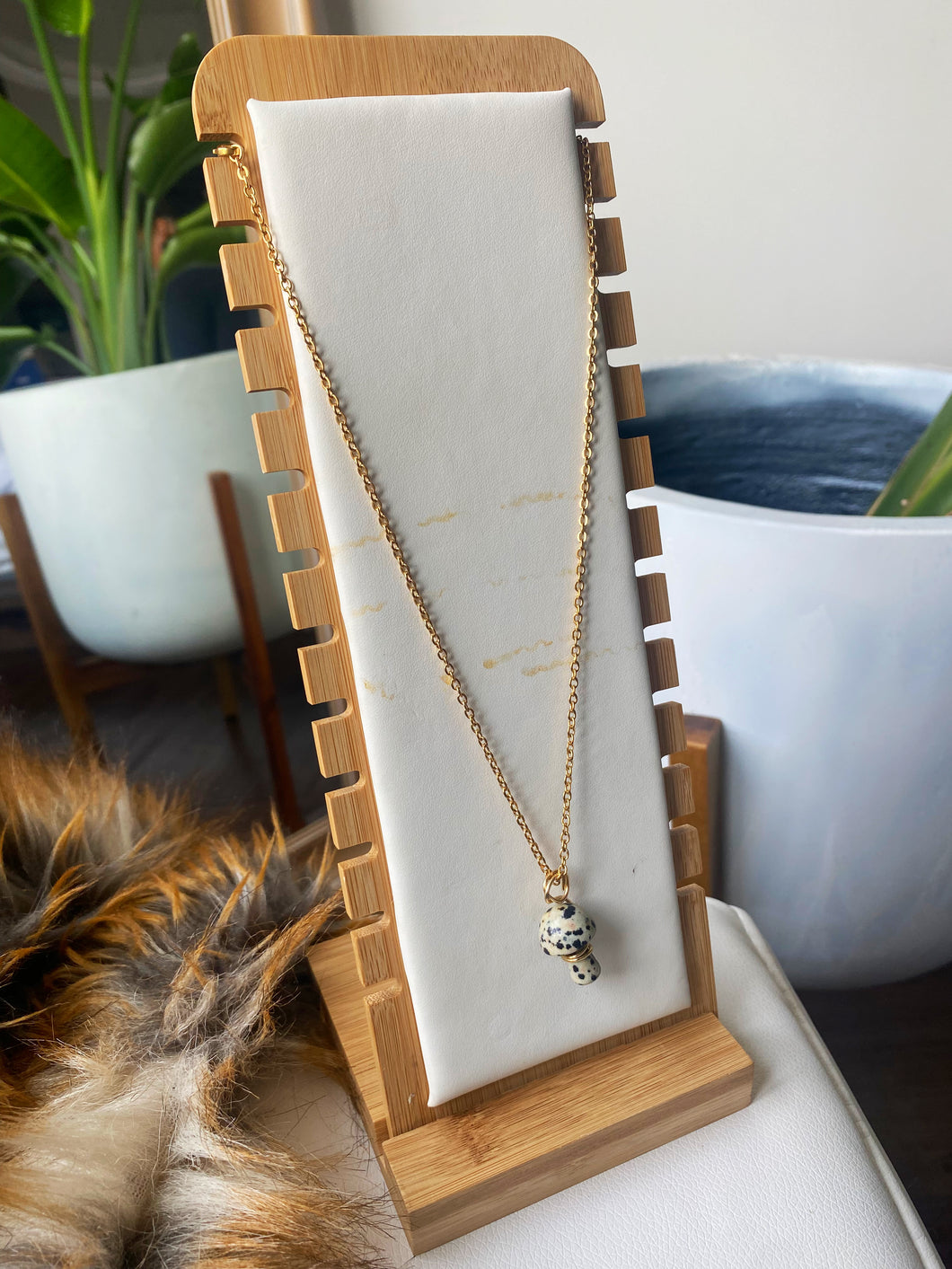 Dalmatian Jasper Mushroom Necklace
